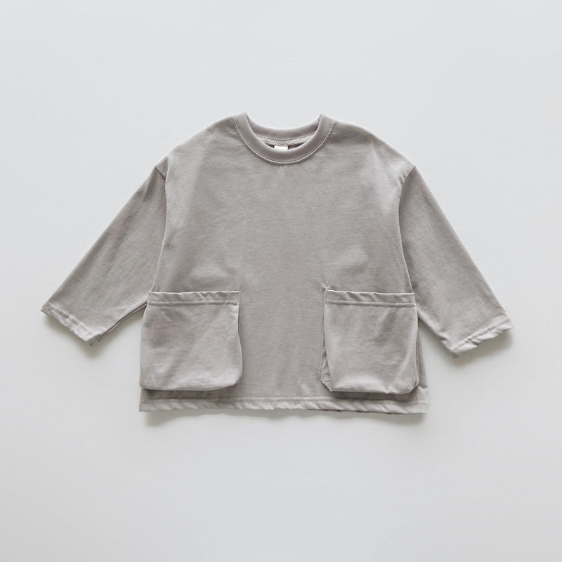 Herbst Ankunft Baby Kinder Unisex Bequeme Einfarbige Taschen Langarm Top