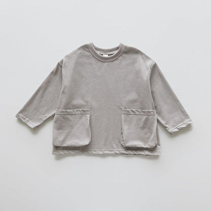 Herbst Ankunft Baby Kinder Unisex Bequeme Einfarbige Taschen Langarm Top