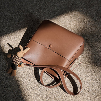 Rabbit Charm Cappuccino Crossbody Bucket Bag-3