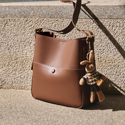 Rabbit Charm Cappuccino Crossbody Bucket Bag-4