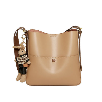 Rabbit Charm Cappuccino Crossbody Bucket Bag-5