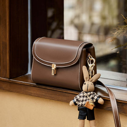 Rabbit Charm Contrast Leather Shoulder Bag-3