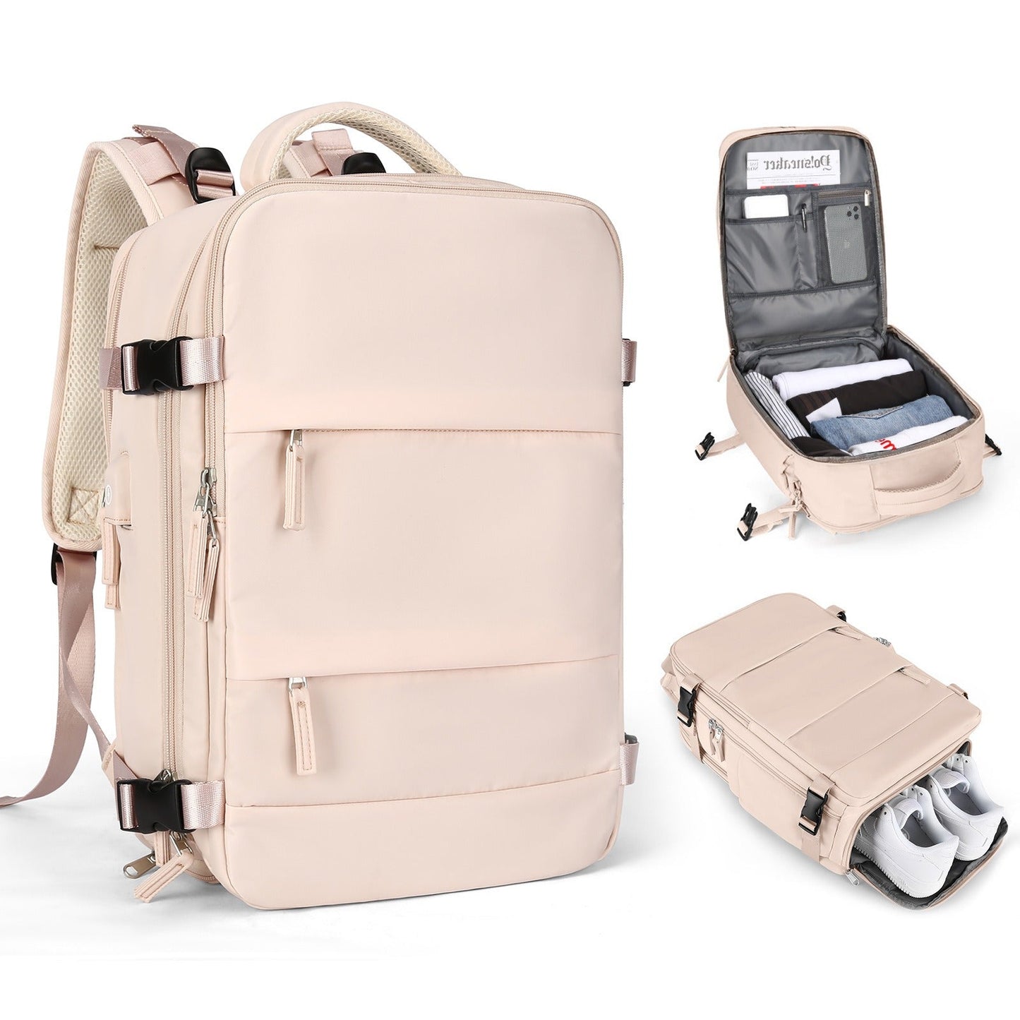 Multifunktionell Reseryggsäck 35L – Skofack, 180° öppning & handbagage