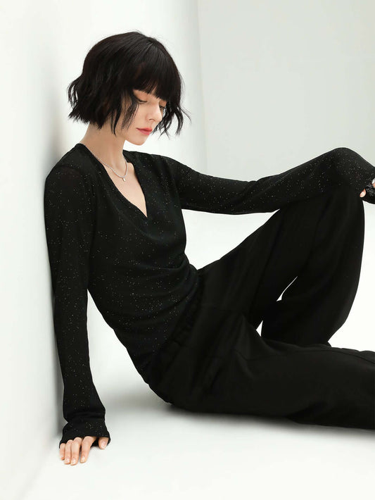 Reversible Black Starry Sequin Knit Sweater-0