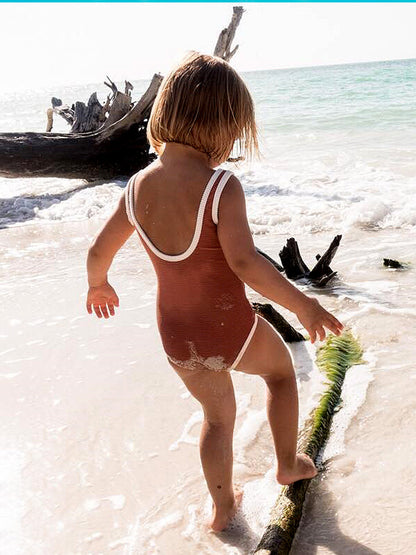 Rib Knit One-piece Swimsuit for Girls-2