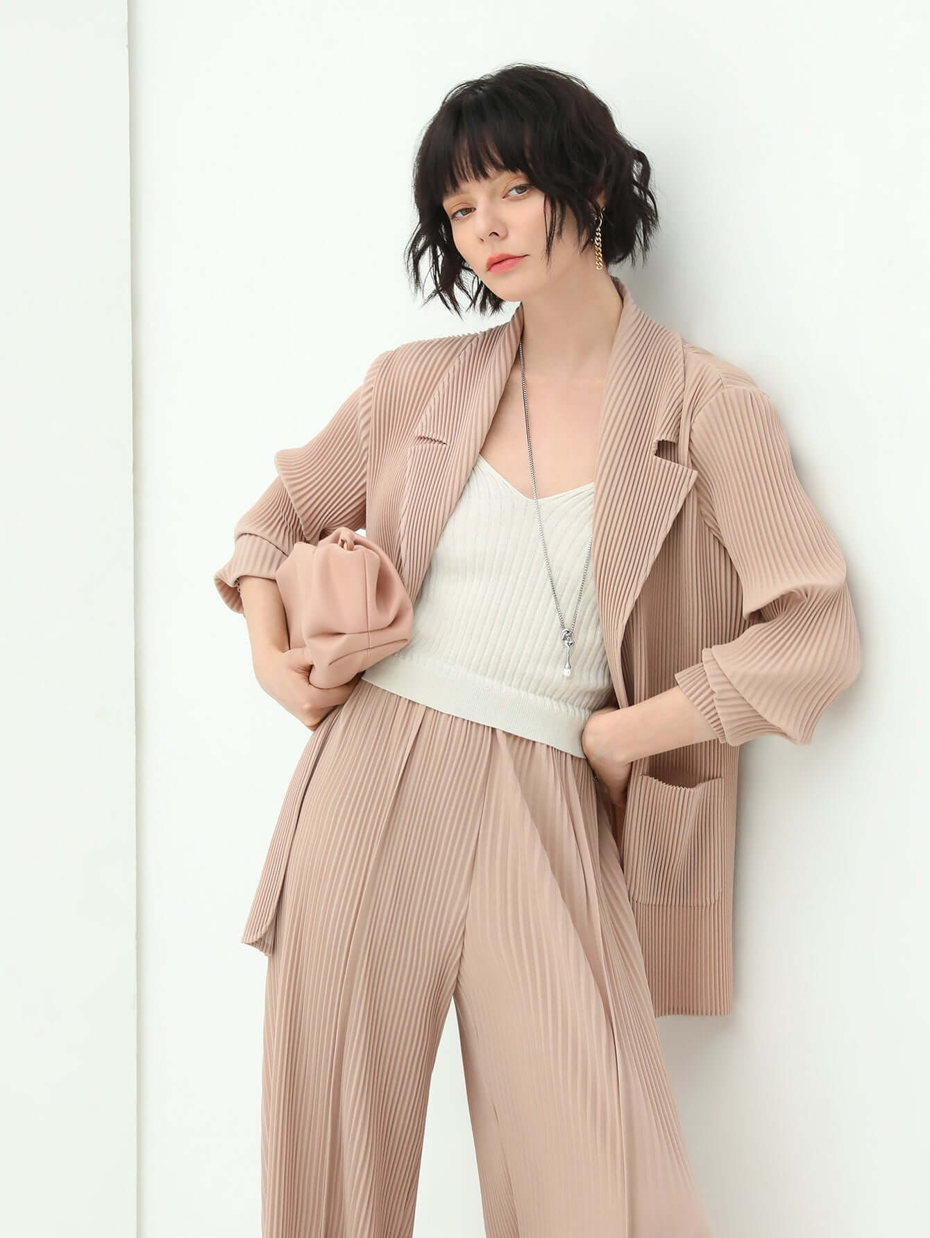 Salmon Pink Pleated Blazer-2