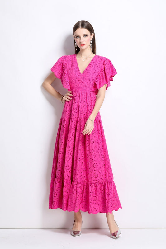 Samantha Lace Cut Out Ruffle Sleeve Maxi Dress-0