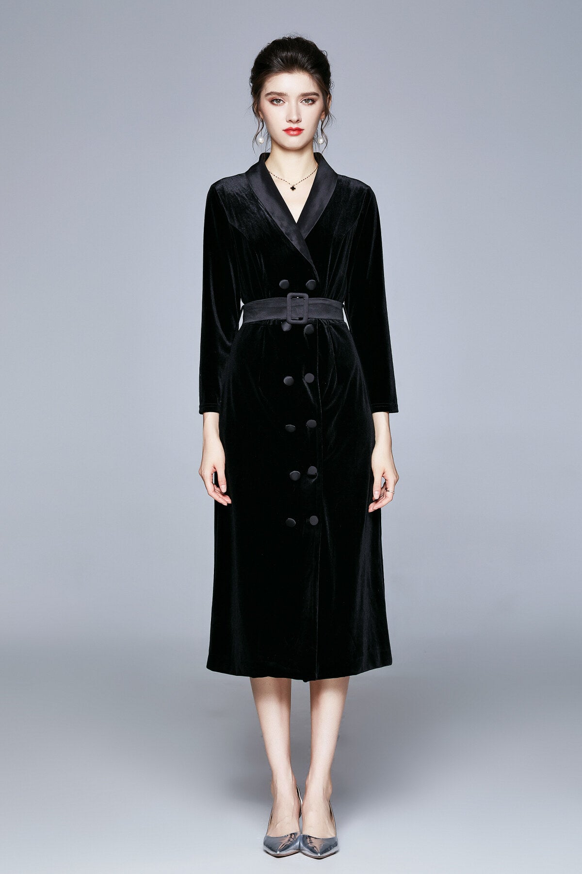 Seductive French Velvet Coat Dress-0