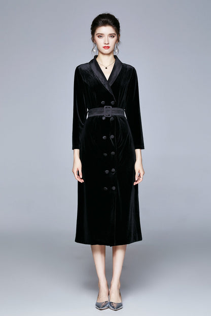 Seductive French Velvet Coat Dress-0