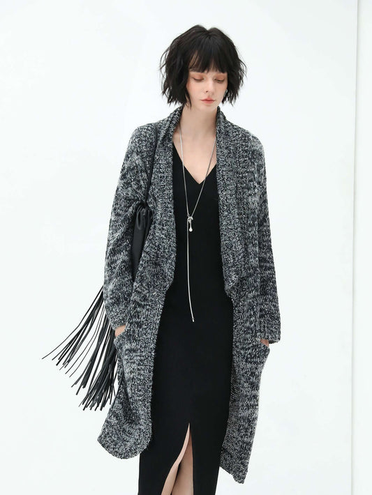 Shawl Collar Long Knitted Cardigan in Charcoal-0
