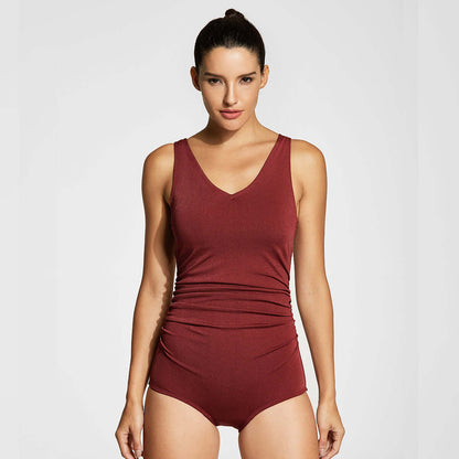 Shirred Athletic One Piece Swimsuit-5