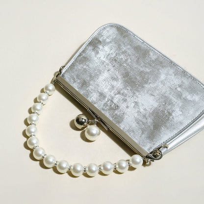 Silver Pearl Ball Clasp Top Handle Bag-2