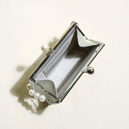 Silver Pearl Ball Clasp Top Handle Bag-3