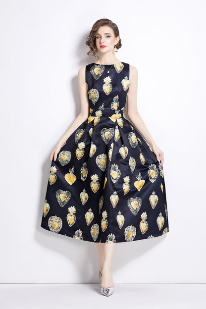 Sleeveless High Waisted A Line Tea Dress-2