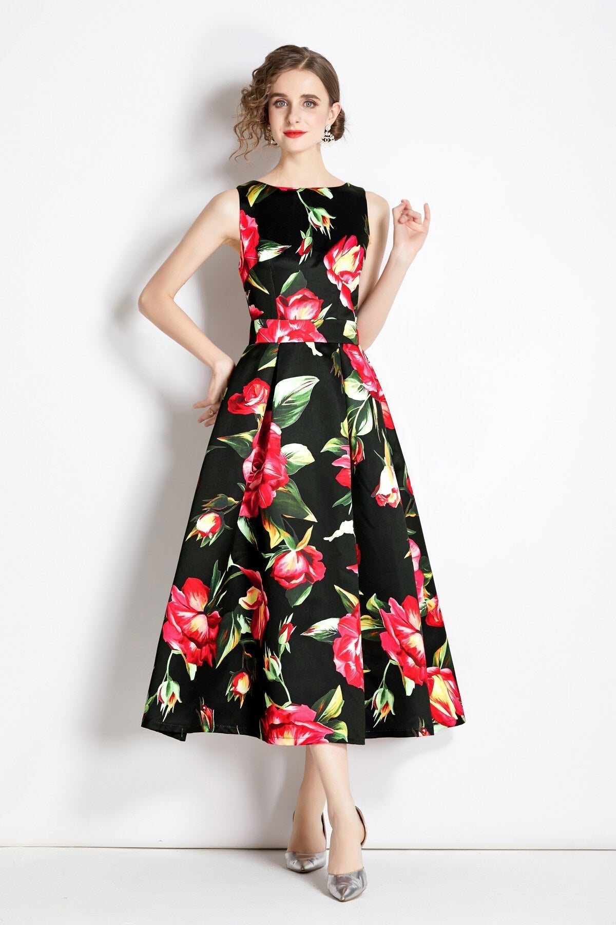 Sleeveless Structured Tailoring High Waisted Dress-2