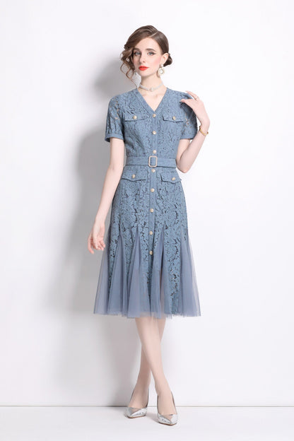 Slim Fit Long Sleeve Buckle Waist Mermaid Dress-0