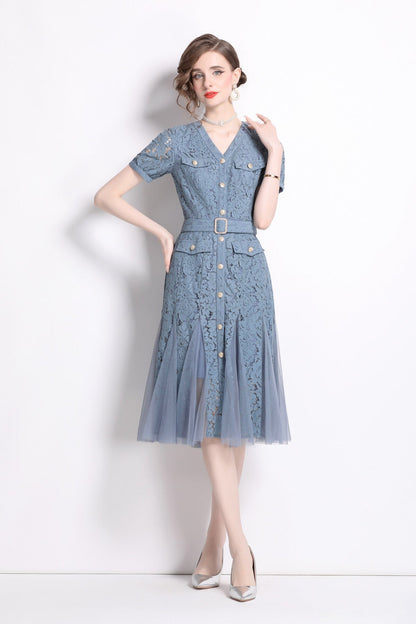 Slim Fit Long Sleeve Buckle Waist Mermaid Dress-2