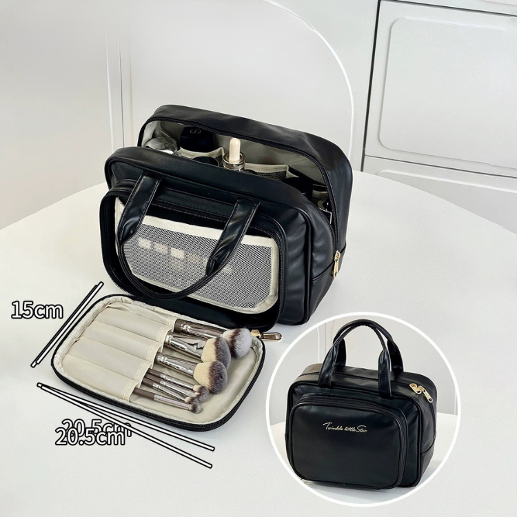 Sminkväska med borsthållare – Rymlig necessär med smart förvaring