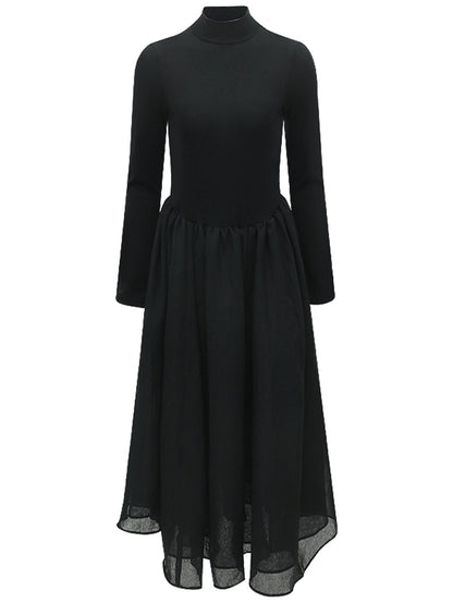 Solid Black Pleated Maxi Dress-3