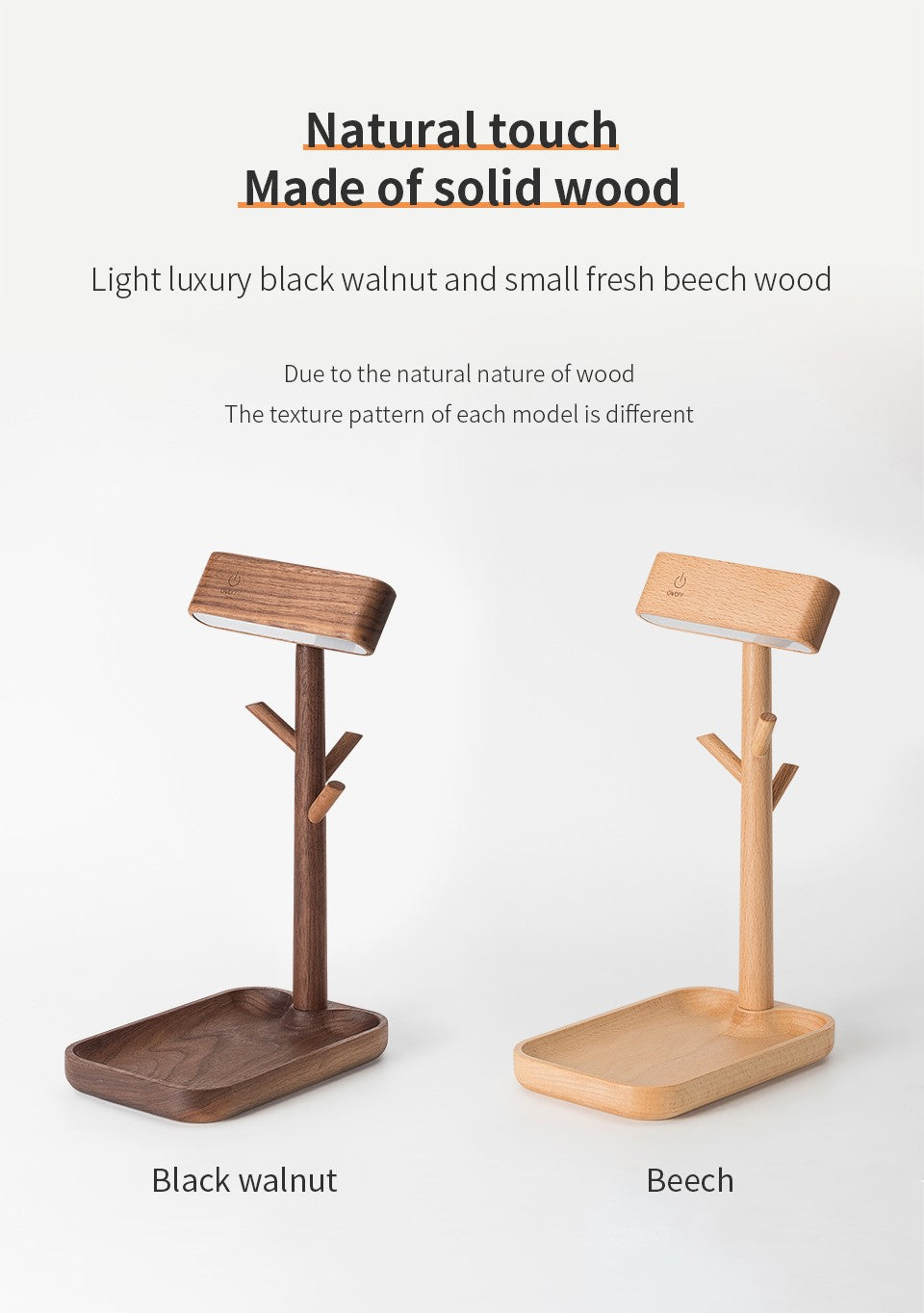 Solid Wood Detachable LED Small Table Lamp with Rack Organizer-1