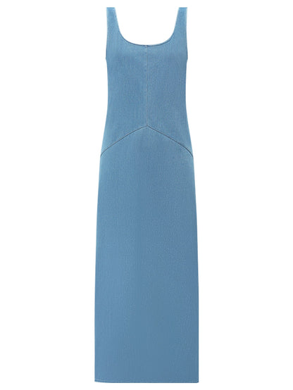 Sporty Scoop Neck Blue Denim Tank Dress-3
