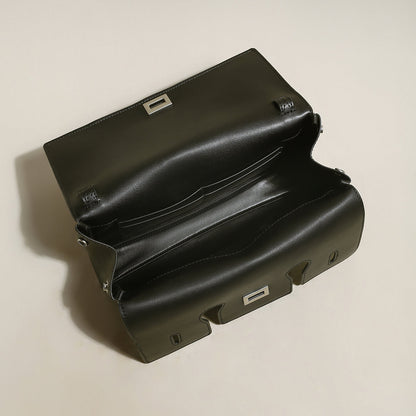 Structured Black Rectangular Satchel Clutch Bag-2