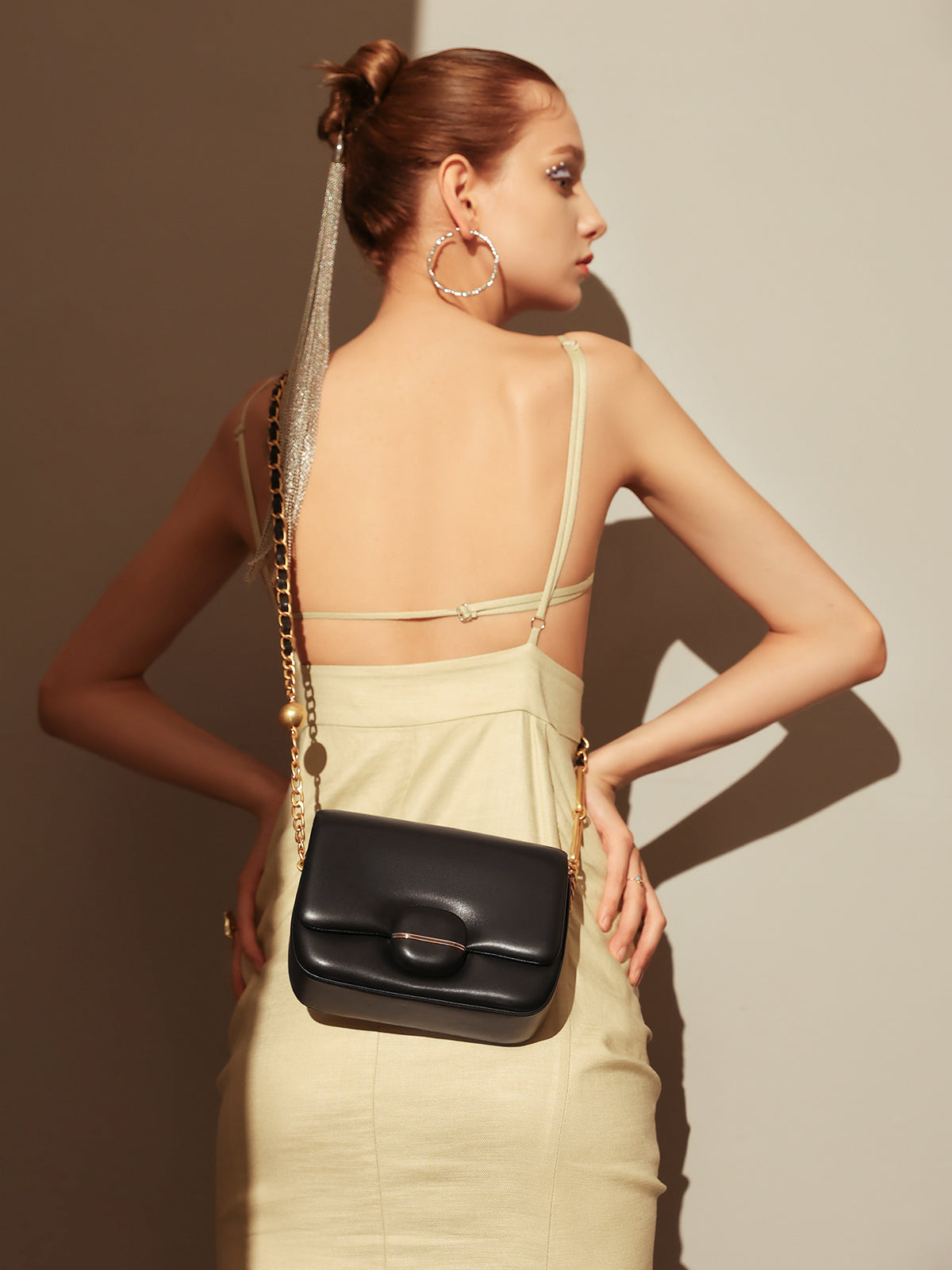 Structured Buckle Leather Shoulder Bag-2