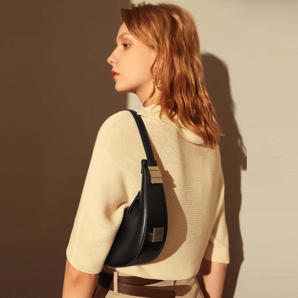 Structured Leather Crescent Moon Bag-2