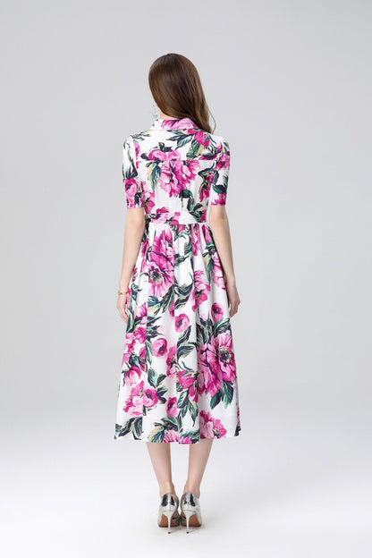 Summery Floral Midi Shirt Dress-3