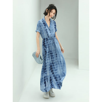 Summery Tie Dye Flowy Blue Shirt Dress-2