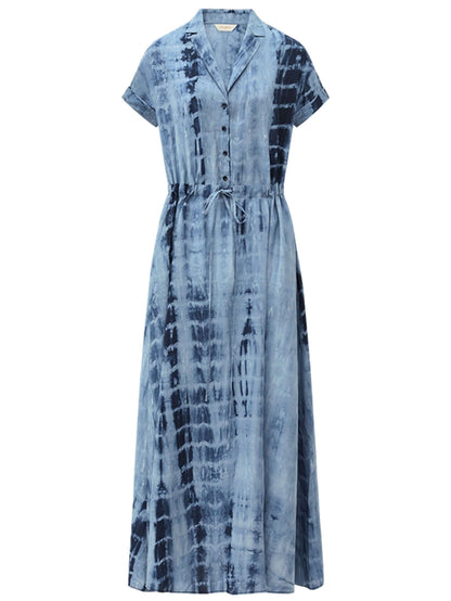 Summery Tie Dye Flowy Blue Shirt Dress-3