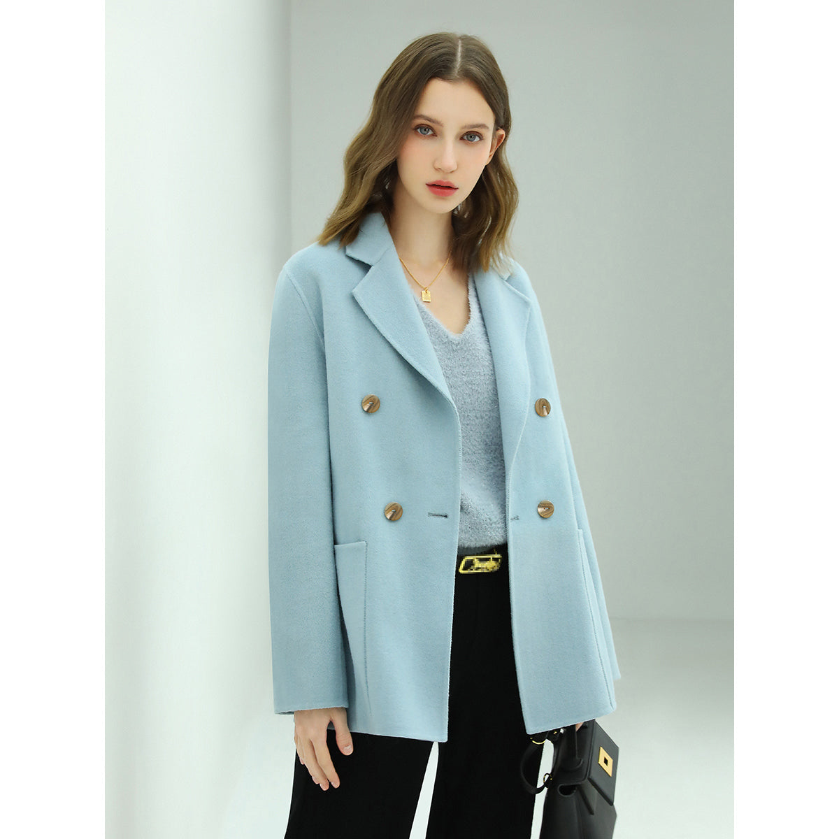 Tailored Powder Blue Double Breasted Wool Coat-0