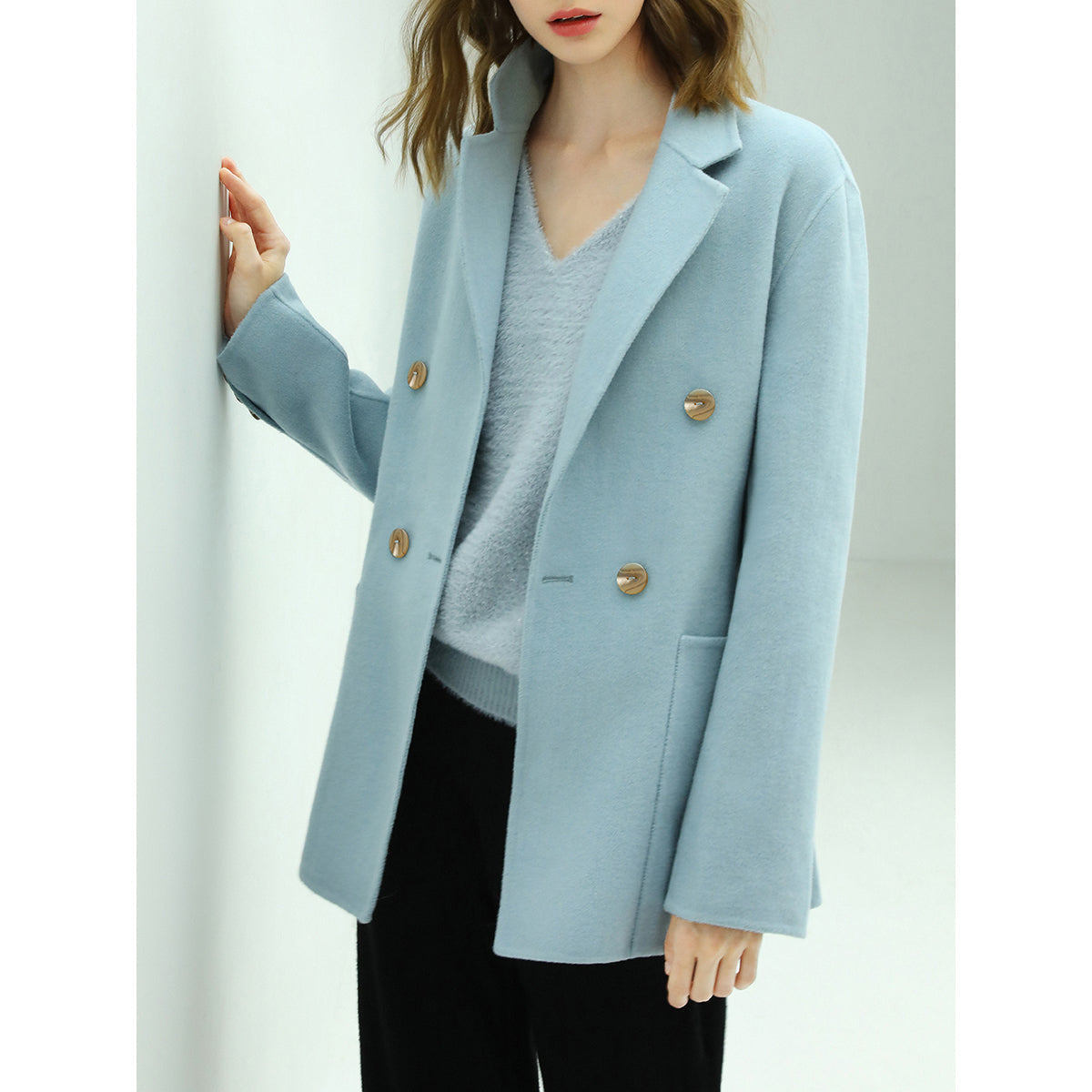 Tailored Powder Blue Double Breasted Wool Coat-1