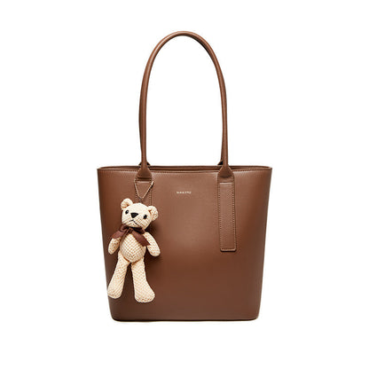 Teddy Bear Charm Brown Shoulder Tote Bag-0