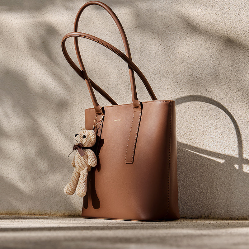 Teddy Bear Charm Brown Shoulder Tote Bag-2