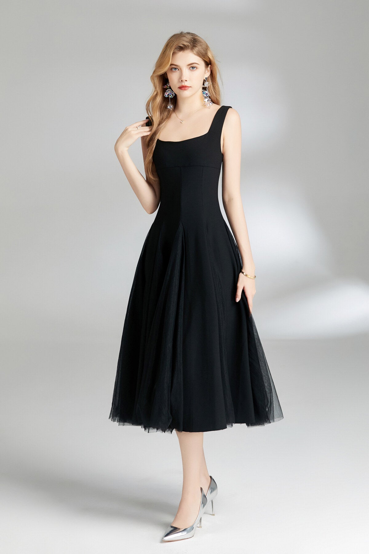 Thick Strap Tulle Puffy Fairy Midi Dress-1
