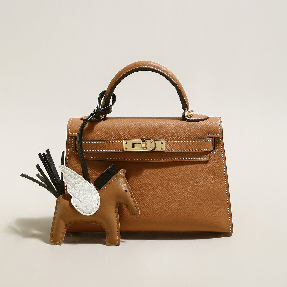 Trendy Petite Top Handle Bag with a Horse Charm-2