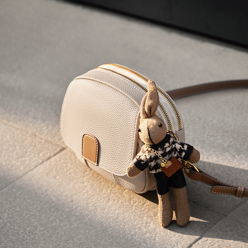 Trendy Rabbit Charm Round Leather Bag-4