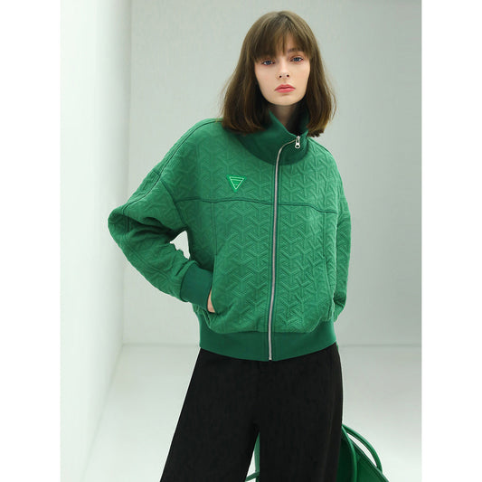 Turtleneck Zip-Through Green Windbreaker Jacket-0