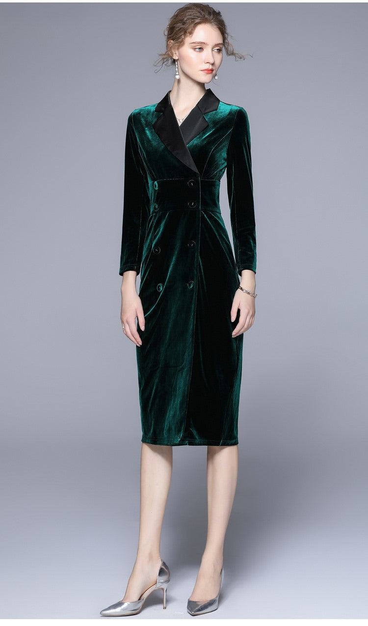 Velvet Green Slim Fit Midi Pencil Dress-2