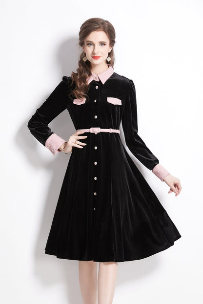 Velvet Slim Fit Black Polo Midi Dress-1