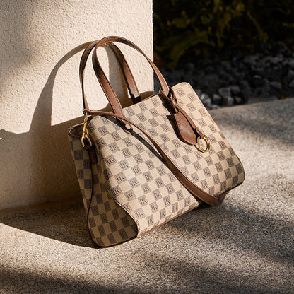 Vintage Checkered Large Capacity Shoulder Bag-4