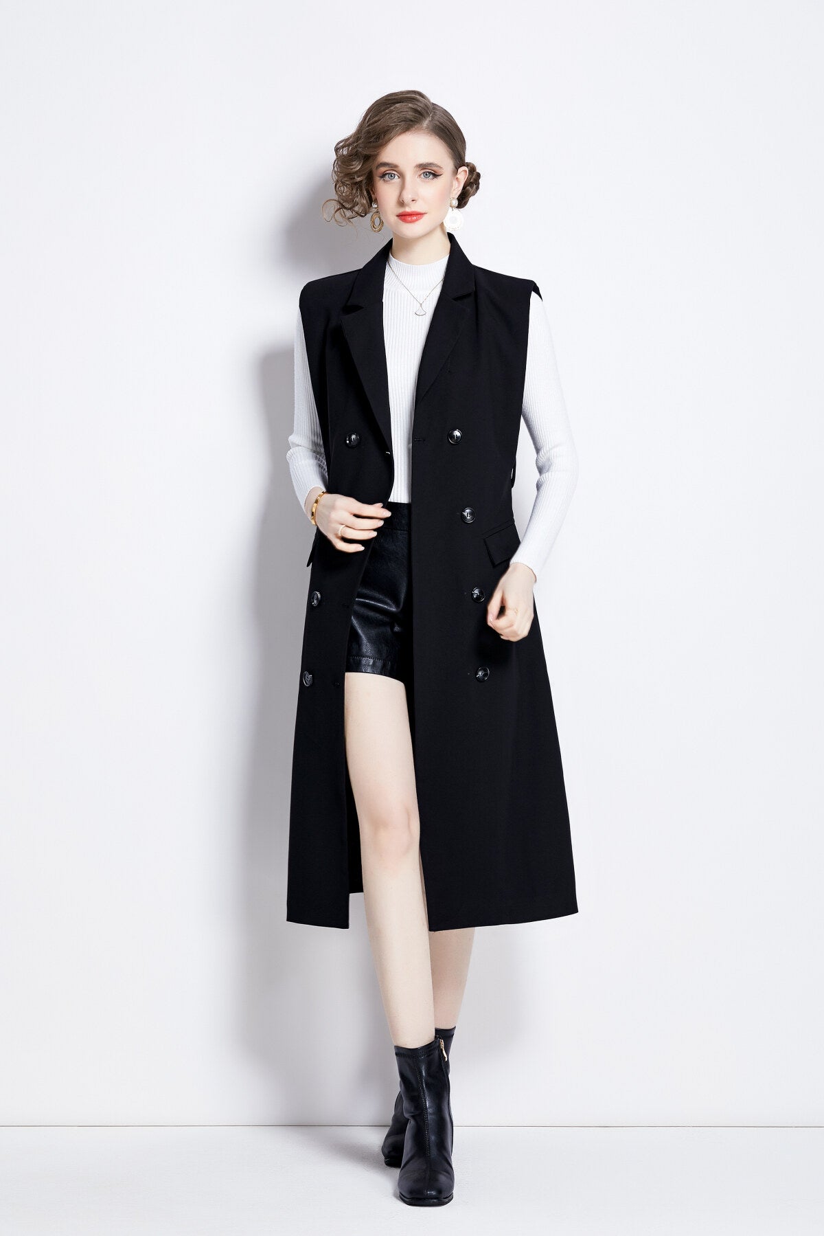 Vintage Double Breasted Blazer Dress with Knitted Undershirt-2