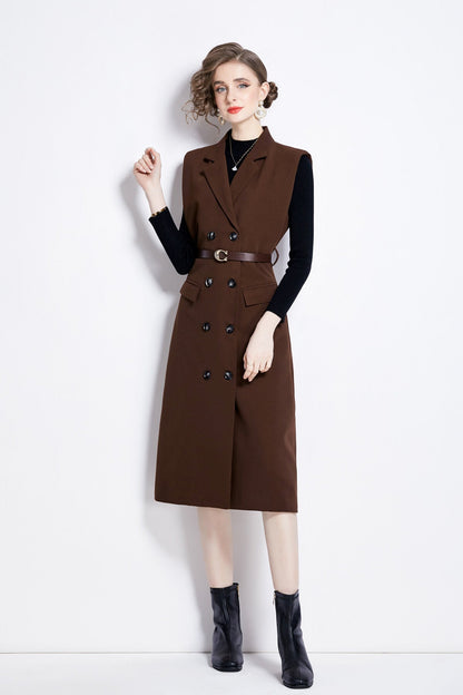 Vintage Double Breasted Blazer Dress with Knitted Undershirt-4