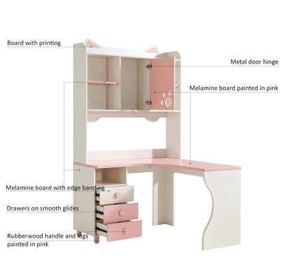 Whimsical Kitty Cat Tall Bookcase and Pink Study Table-4