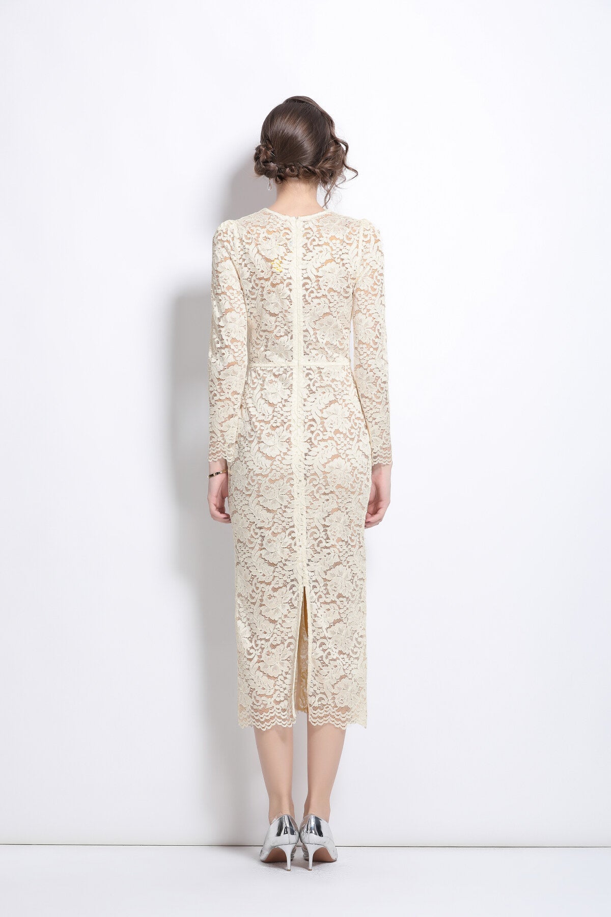 White Cutout Lace Dress with Inner Slip-3