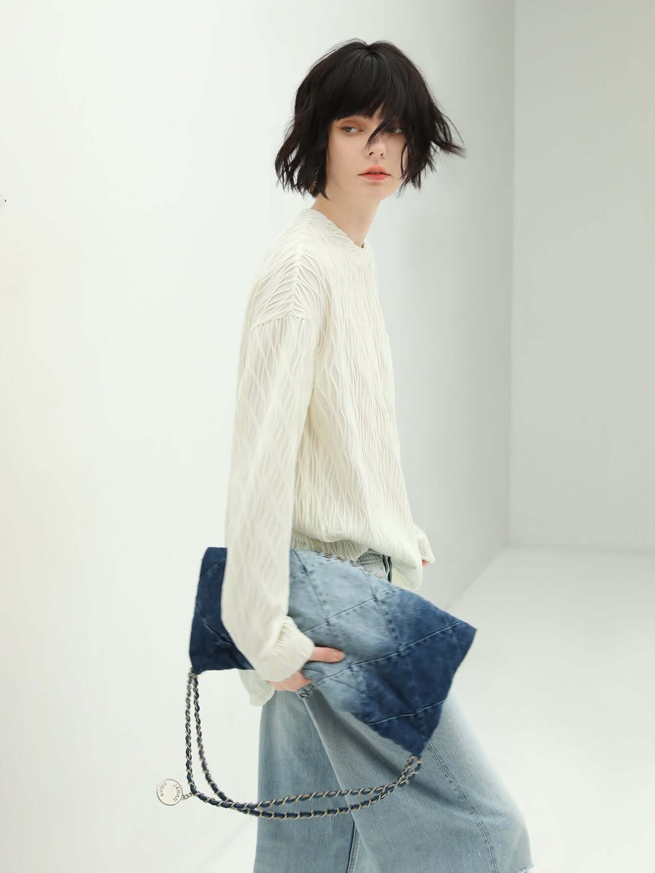 White Textured T Shirt-2