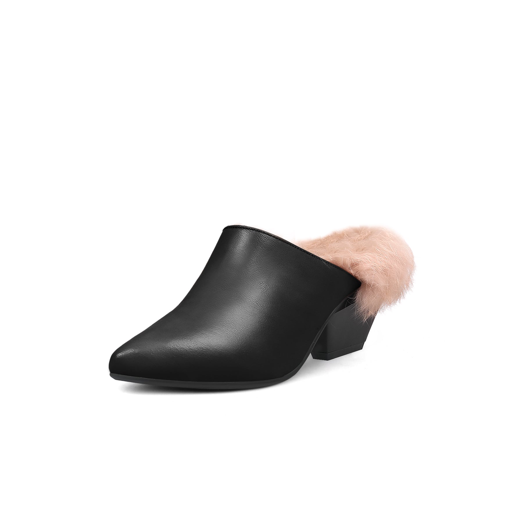 Winter Fur Lined Mules with Block Heels-1