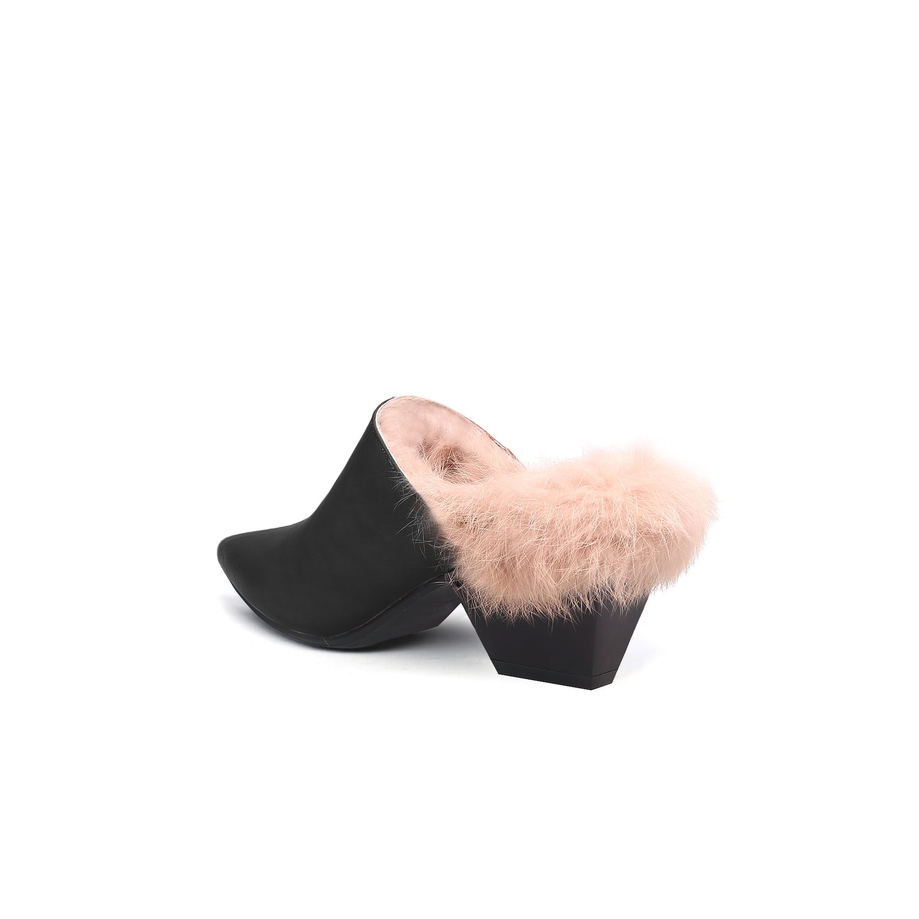 Winter Fur Lined Mules with Block Heels-3