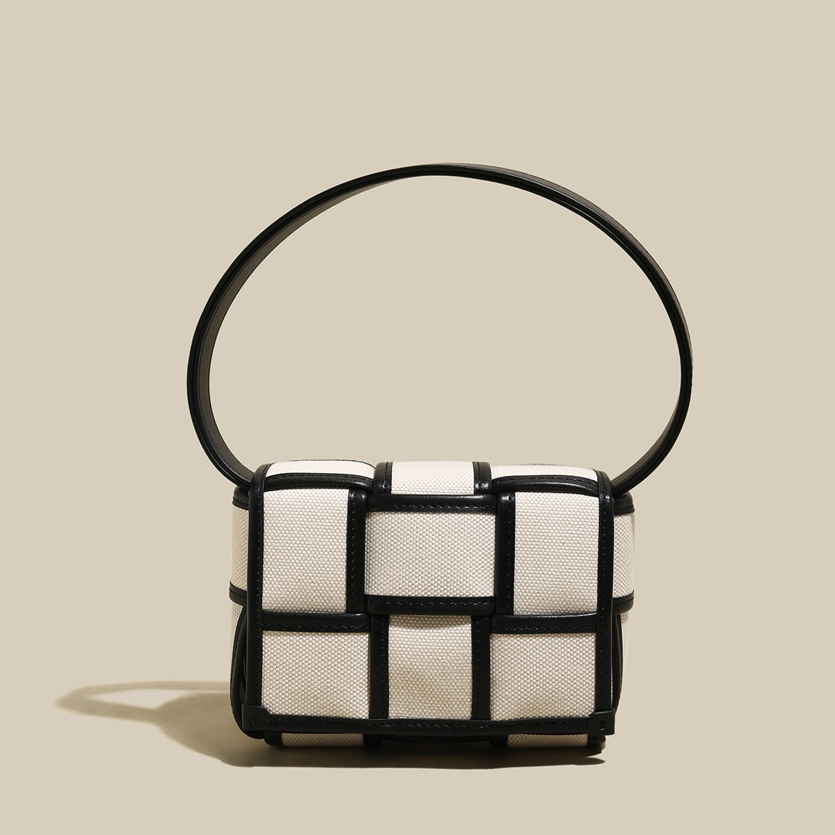Woven Black and White Top Handle Bag-0